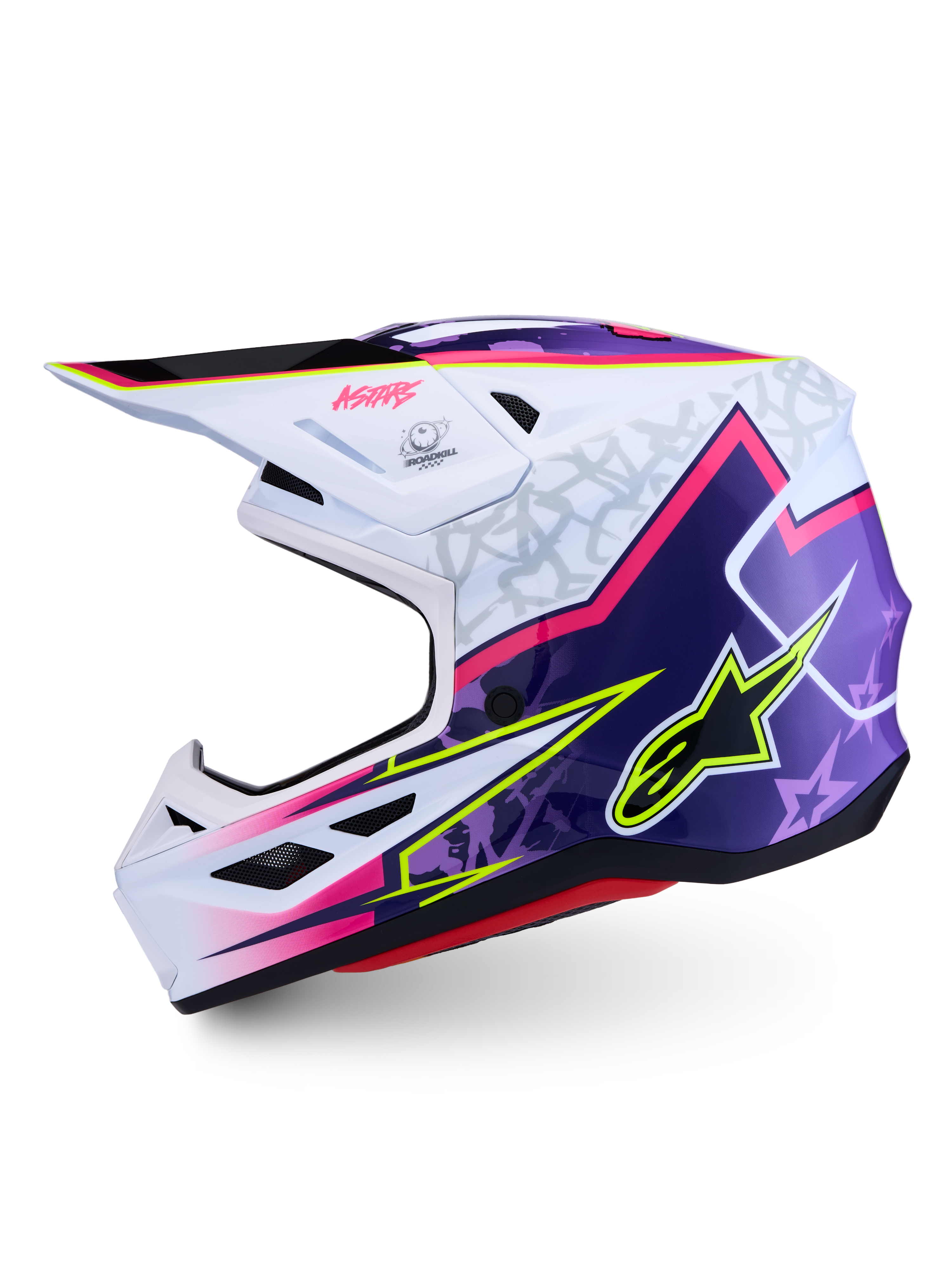 Alpinestars S-M7 Blaster ECE06, capacete de motocross roxo e rosa, construção leve em compósito, certificado ECE 22.06.
