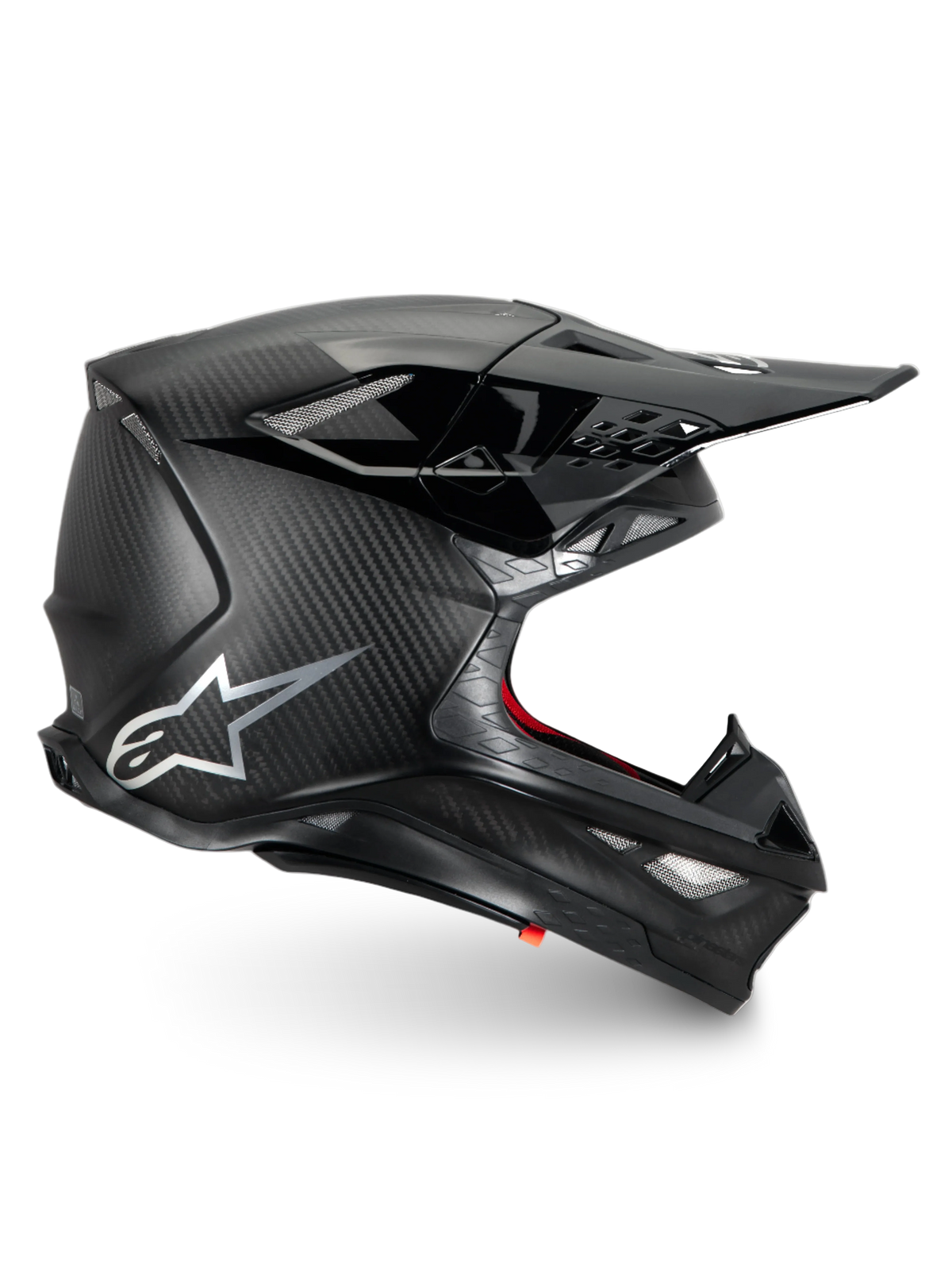Alpinestars Supertech M10 Fame, capacete de motocross em fibra de carbono preto mate, certificado ECE 22.06 para racing.