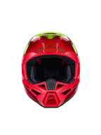 Capacete Alpinestars S-M3 Fray ECE 22.06, capacete de motocross, vermelho e amarelo fluo, vista frontal com acabamento brilhante, com múltiplas entradas de ventilação e uma viseira proeminente, equipamento de proteção de alta performance para condução todo-o-terreno