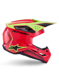 Alpinestars S-M3 Fray Helmet ECE 22.06, capacete de motocross, vermelho, amarelo fluo e preto brilhante, vista lateral de perfil com calote aerodinâmica, múltiplas aberturas de ventilação, logótipo da marca em preto e viseira amarela de alta visibilidade