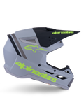 Capacete Alpinestars S-M3 Radium ECE 22.06, capacete de motocross, cinzento mate, preto e amarelo néon, com um design aerodinâmico angular, pala e sistema de ventilação integrado