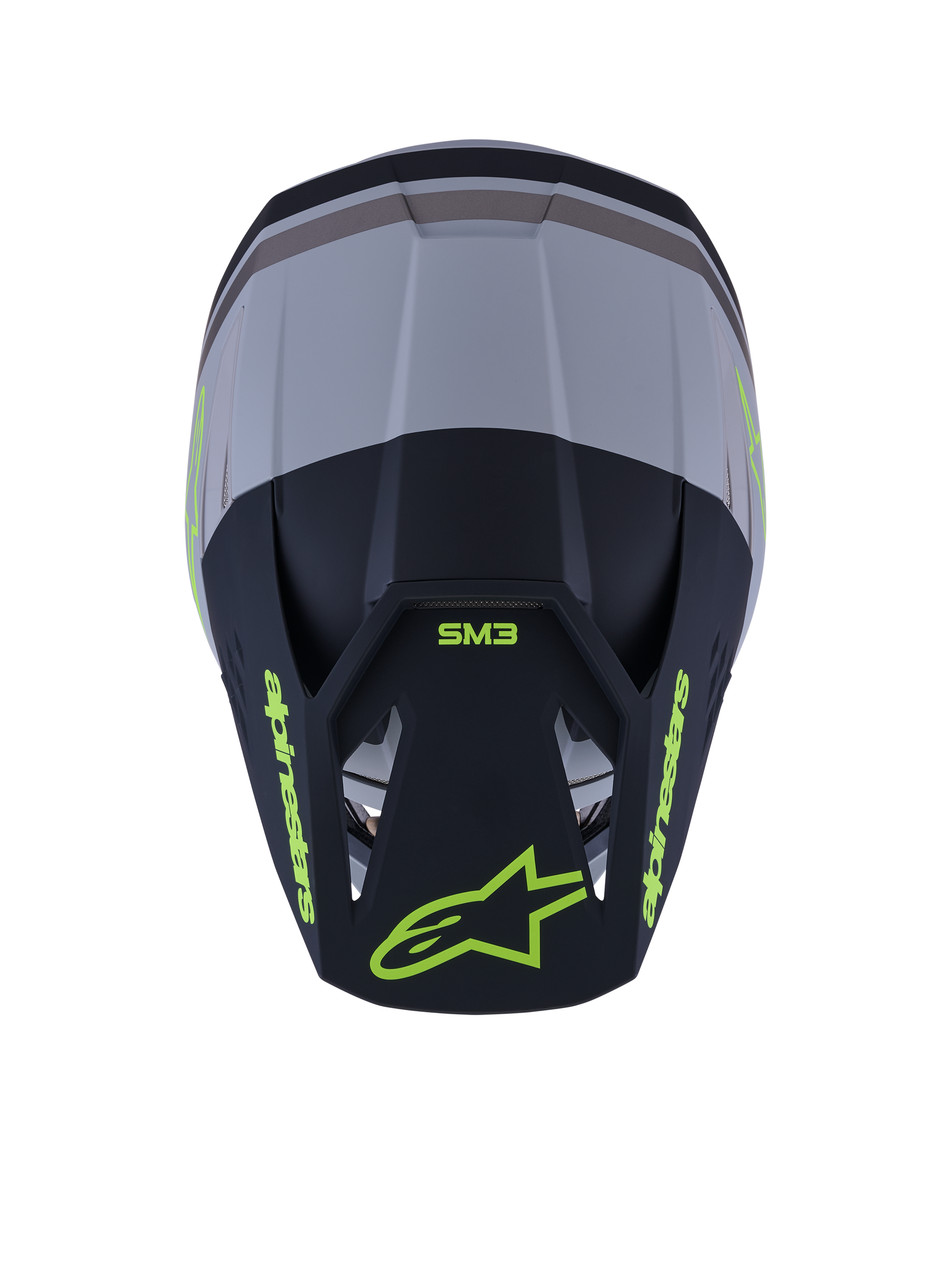 Capacete Alpinestars S-M3 Radium, capacete de motocross, verde, preto e amarelo néon mate, acabamento mate com múltiplas aberturas de ventilação, design aerodinâmico elegante com viseira integrada, equipamento de proteção especializado para todo-o-terreno e corridas de MX