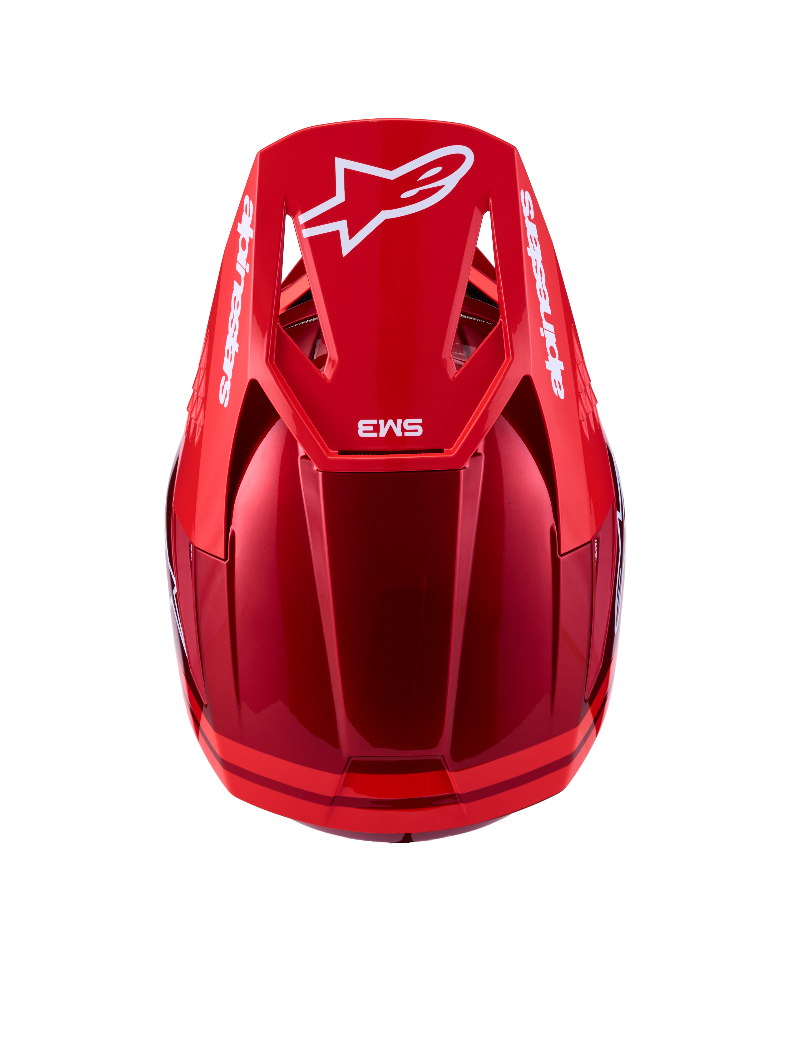 Alpinestars SM3 Radium ECE06, capacete de motocross para off-road, vermelho e branco, vista traseira superior, calota termo-injetada, certificado ECE 2206.