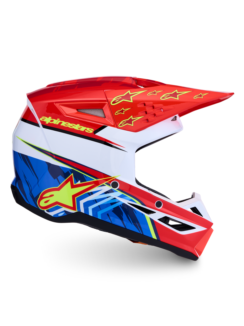Alpinestars SM3 Falcon, capacete de motocross em vermelho e azul, proteção todo-o-terreno com homologação ECE 22.06.