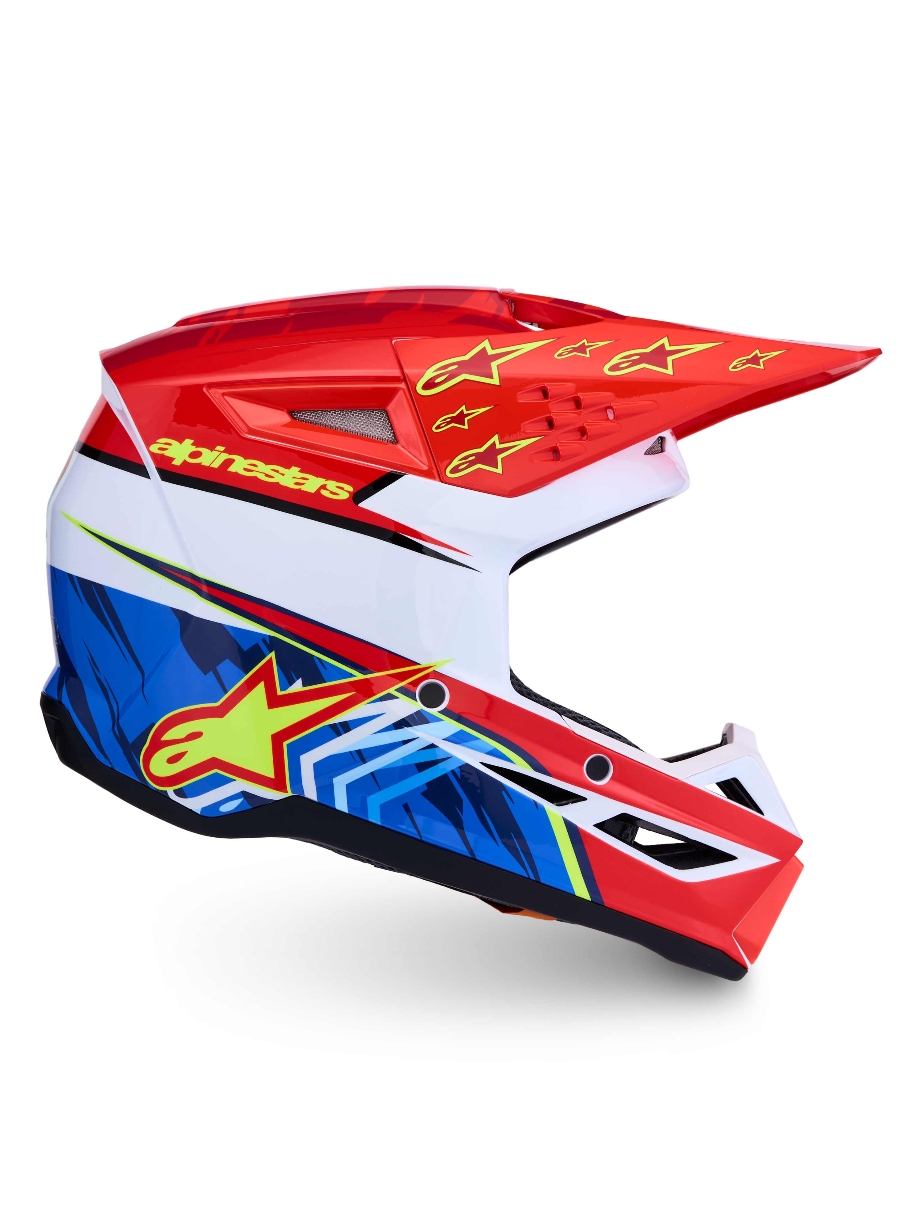 Alpinestars SM3 Falcon, capacete de motocross em vermelho e azul, proteção todo-o-terreno com homologação ECE 22.06.