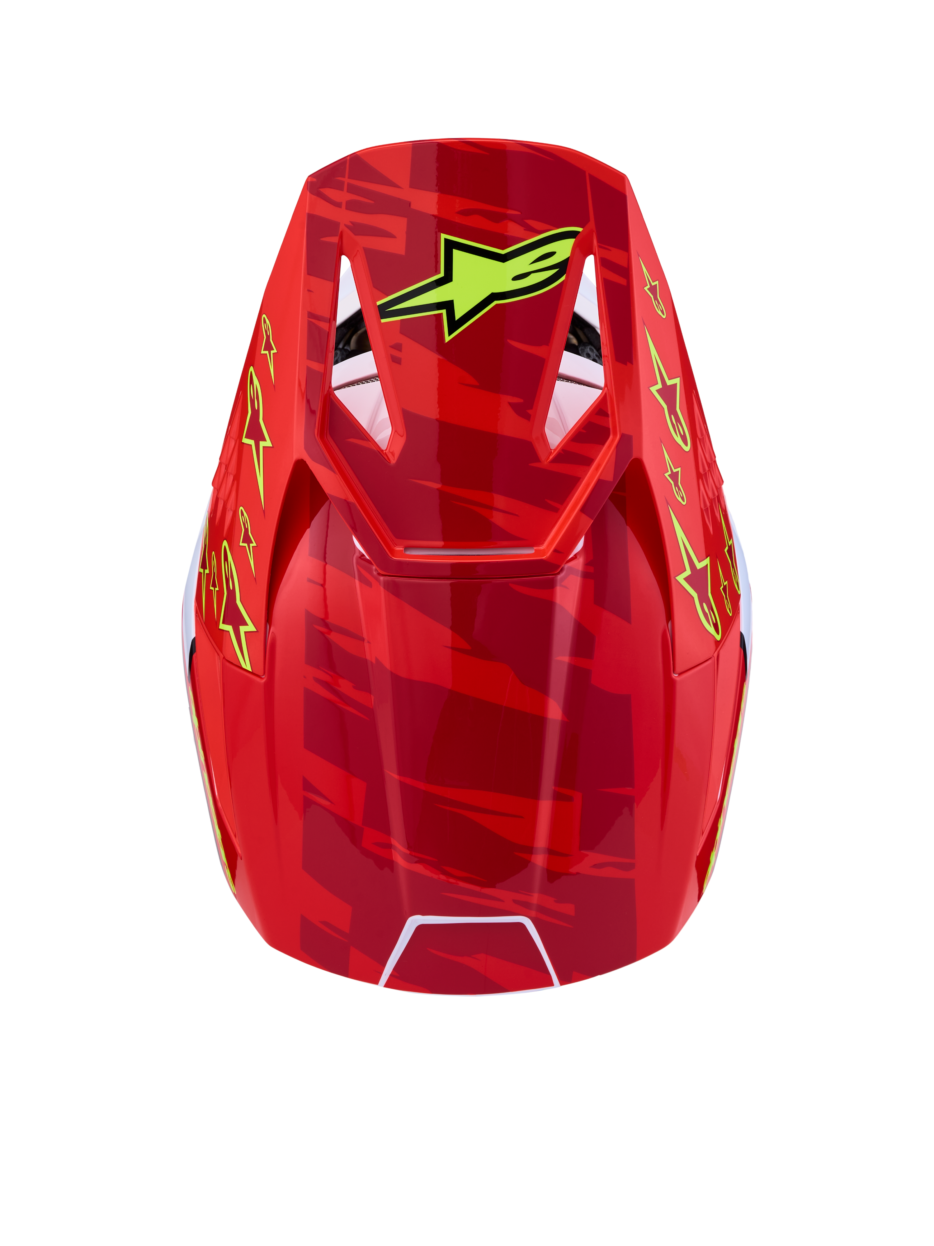 Alpinestars SM3 Falcon ECE06, capacete de motocross unissexo vermelho e amarelo, certificado ECE 22.06, vista superior.