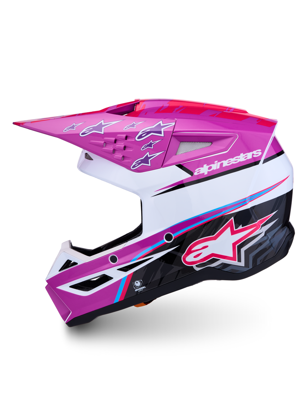 Capacete Alpinestars SM3 Falcon ECE06, motocross, roxo e branco brilhante, ventilação avançada e proteção certificada ECE 22.06