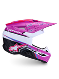 Alpinestars SM3 Falcon ECE06, capacete de motocross roxo e branco com pormenores rosa fluo, certificado ECE 2206