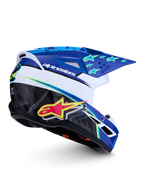 Alpinestars Capacete SM3 Falcon ECE06, motocross, azul, branco e preto com detalhes amarelo fluo e acabamento brilhante.