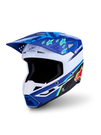Alpinestars SM3 Falcon ECE06, capacete de motocross azul e branco com gráficos de estrelas amarelas, certificado ECE 22.06.