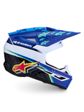 Alpinestars Capacete SM3 Falcon ECE06, capacete de motocross para todo-o-terreno, azul, branco e preto, com gráficos de estrelas e ventilação avançada.