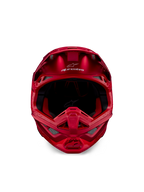 Capacete Alpinestars Supertech M10 Flood, capacete de motocross, Vermelho Fluo e Vermelho Mate/Brilhante, vista frontal que mostra o perfil aerodinâmico com múltiplas aberturas de ventilação, logótipo Alpinestars na testa e forro interior vermelho, equipamento de corrida off-road profissional
