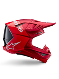 Capacete Alpinestars Supertech M10 Flood, capacete de motocross, Vermelho Fluo Red Mate e Brilhante, vista de perfil lateral com logótipos brancos, múltiplas aberturas de ventilação cobertas por rede e design aerodinâmico de competição off-road
