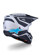 Alpinestars S-M3 Heat Helmet ECE 22.06, Motocross Helmet, Silver Blue and Black Matt, rear-view featuring large blue star logo and black angular designs, aerodynamic shell with ventilation ports, high-performance off-road racing protection