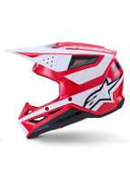Alpinestars S-M3 Heat Helmet, capacete de motocross vermelho e branco brilhante, certificado ECE, vista de perfil.