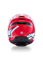 Alpinestars S-M3 Heat, capacete de motocross, vermelho e branco, vista traseira com logótipos de estrela e saídas de ar.