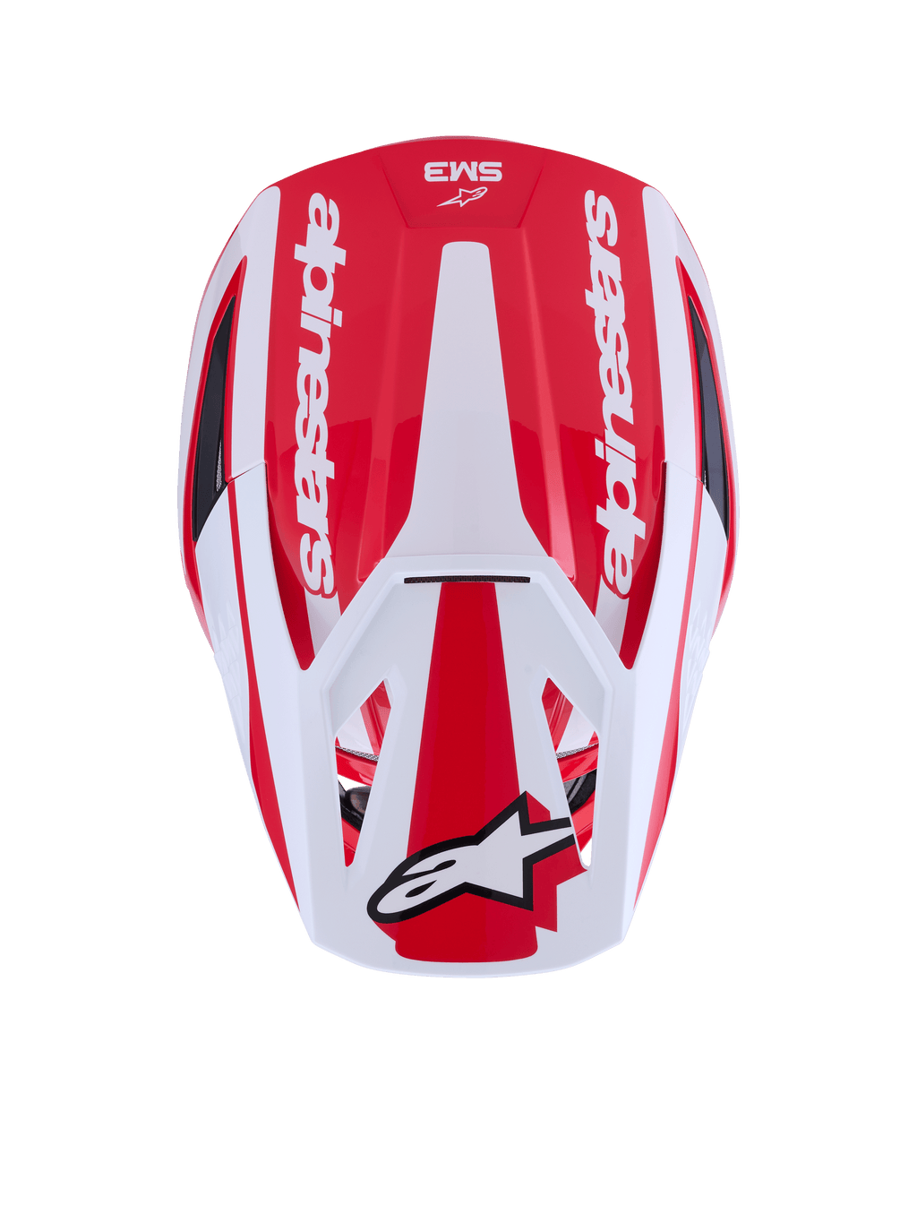 Alpinestars S-M3 Heat, capacete de motocross vermelho e branco, certificado ECE 22.06, vista aérea da calota.