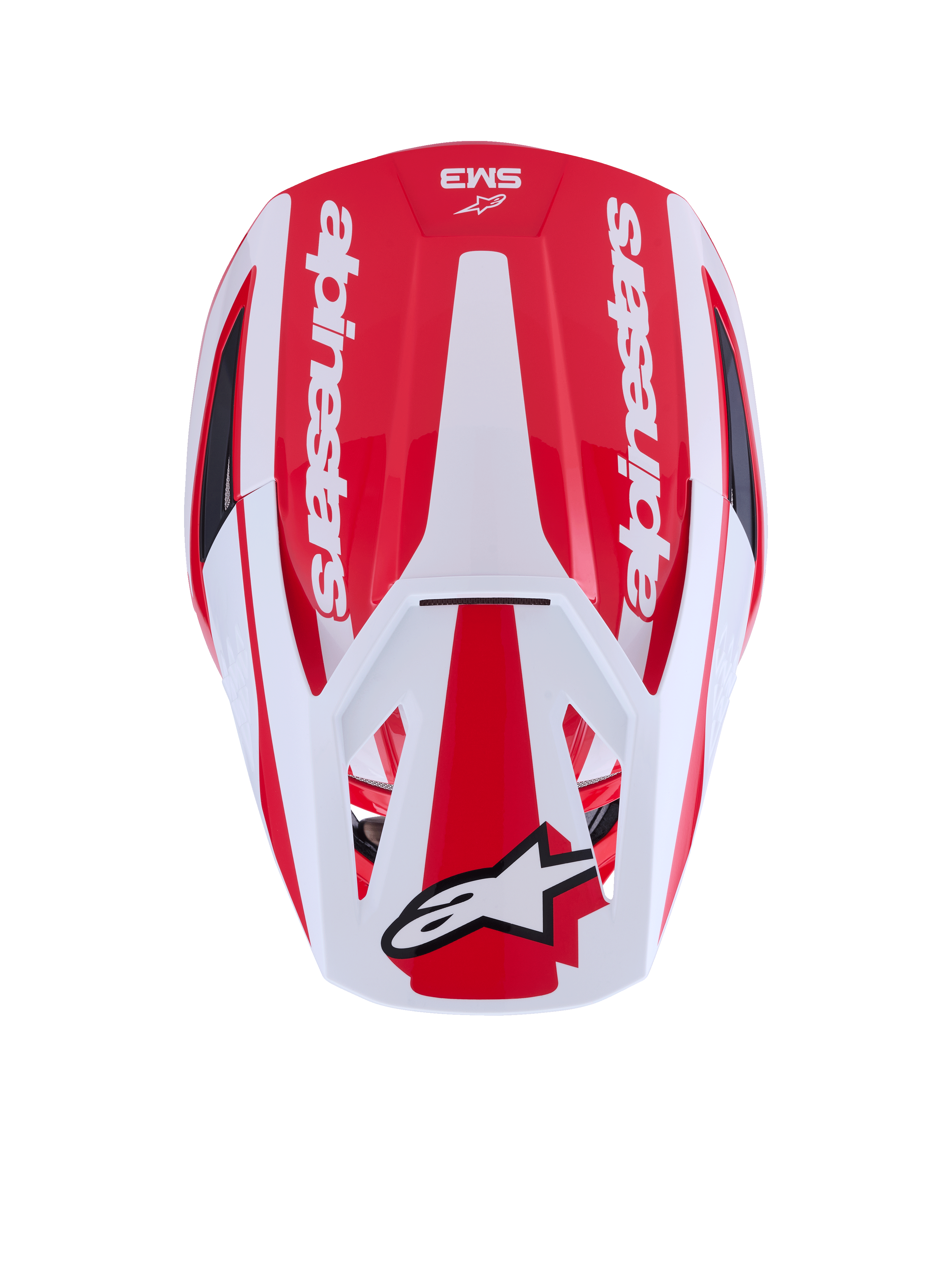 Alpinestars S-M3 Heat, capacete de motocross vermelho e branco, certificado ECE 22.06, vista aérea da calota.