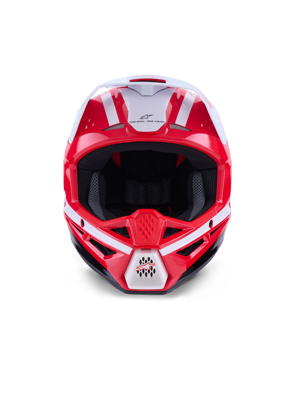 Alpinestars S-M3 Heat, capacete de motocross todo-o-terreno, vermelho, branco e preto, certificado ECE 22.06, vista frontal.