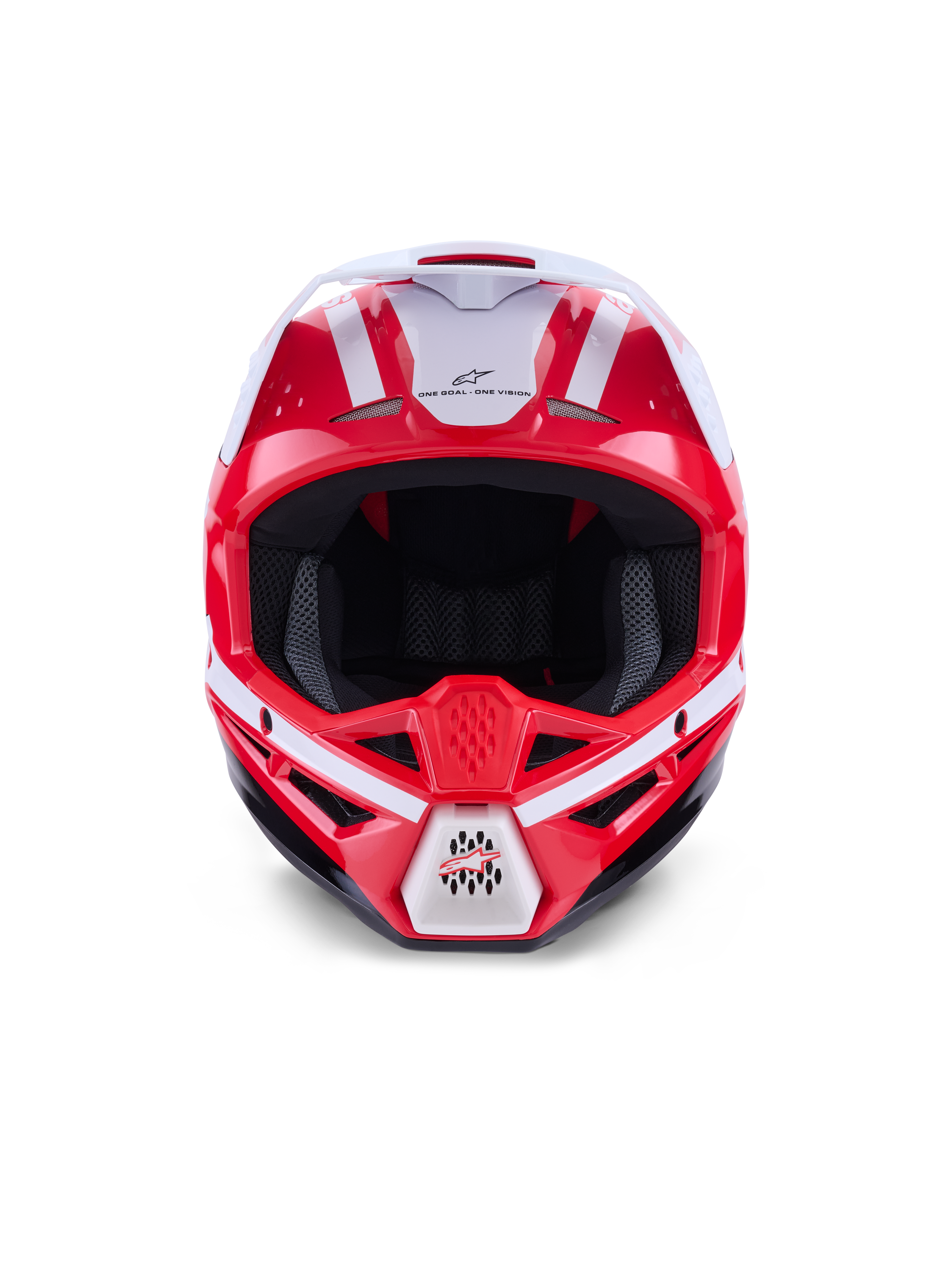 Alpinestars S-M3 Heat, capacete de motocross todo-o-terreno, vermelho, branco e preto, certificado ECE 22.06, vista frontal.