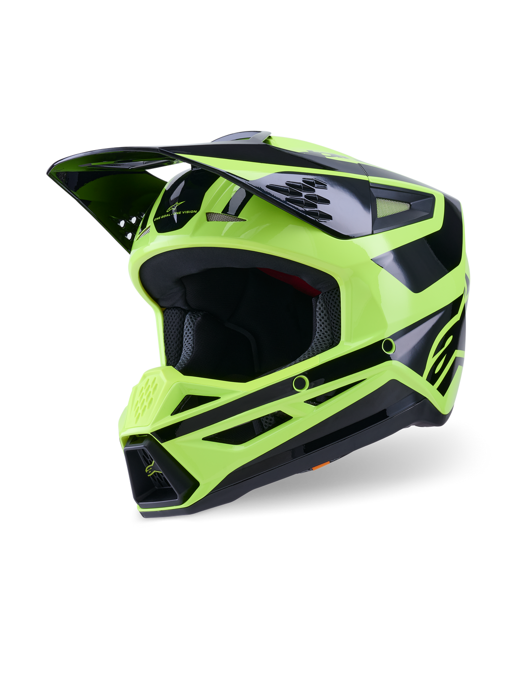 Capacete Alpinestars S-M3 Heat, capacete de motocross, amarelo néon e preto brilhante, com casco aerodinâmico, pala grande, múltiplas aberturas de ventilação e design agressivo da queixeira, proteção de cabeça de alta performance para todo-o-terreno
