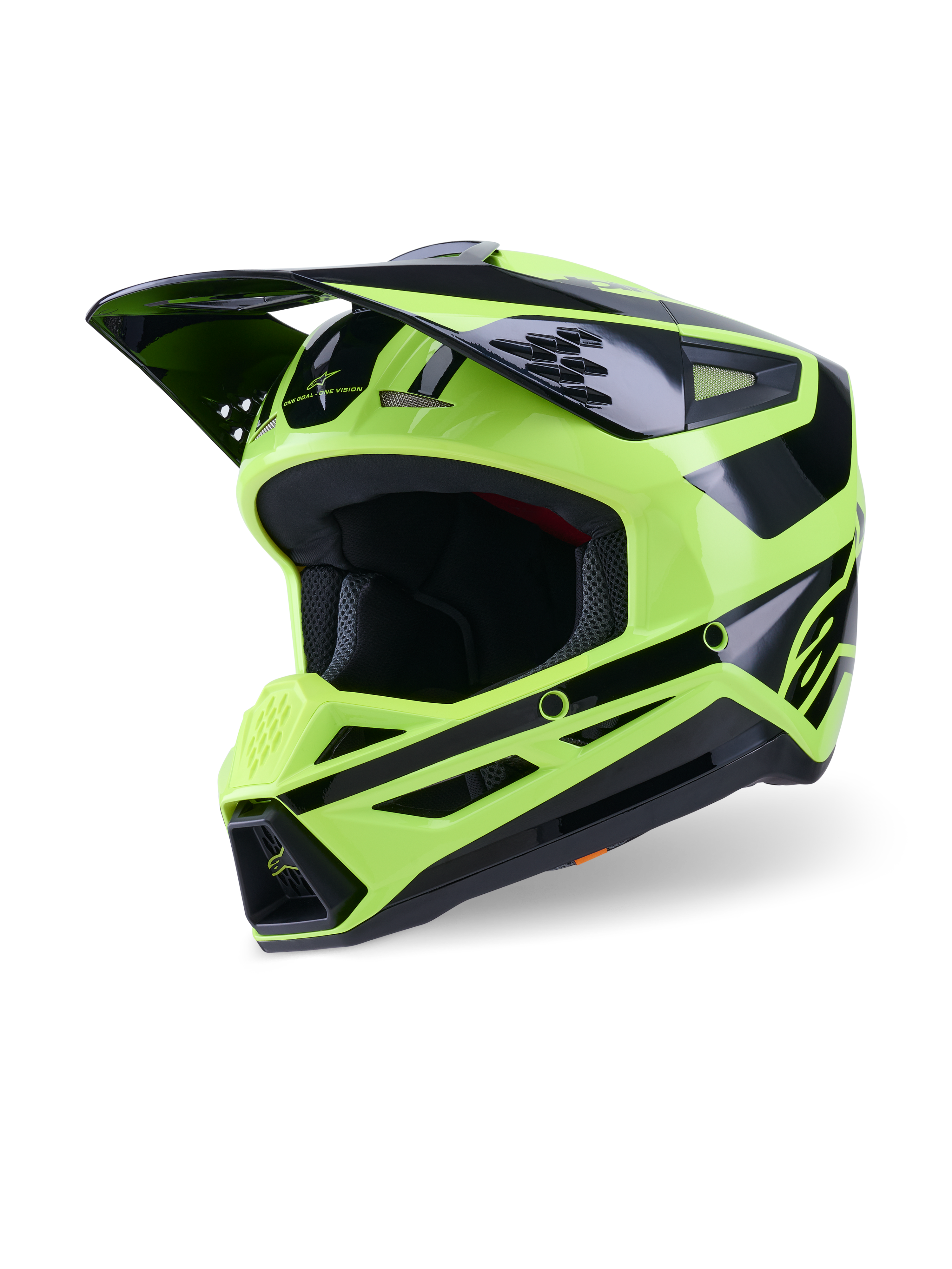 Capacete Alpinestars S-M3 Heat, capacete de motocross, amarelo néon e preto brilhante, com casco aerodinâmico, pala grande, múltiplas aberturas de ventilação e design agressivo da queixeira, proteção de cabeça de alta performance para todo-o-terreno