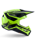 Capacete Alpinestars S-M3 Heat, capacete de motocross off-road, amarelo néon e preto brilhante, certificado ECE 22.06, perfil lateral com um design angular e viseira pontiaguda, múltiplas aberturas de ventilação e gráficos geométricos pretos arrojados, incluindo o logótipo A-star
