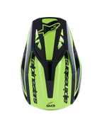 Capacete Alpinestars S-M3 Heat, capacete de motocross, amarelo néon e preto brilhante, vista superior com viseira preta com logótipo e marca Alpinestars nas laterais, calota termoinjetada para corridas todo-o-terreno