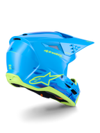 Capacete Alpinestars S-M3 Force OCD, capacete de motocross, ciano brilhante com detalhes em preto e branco, com um design aerodinâmico elegante, aberturas de ventilação integradas e uma viseira protetora para desempenho em todo-o-terreno.