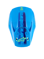 Capacete Alpinestars S-M3 Force OCD, Ciano Brilhante, vista superior mostrando a calota aerodinâmica, grande marca Alpinestars em azul com logótipo de estrela amarela na viseira, acabamento brilhante para corridas de motocross