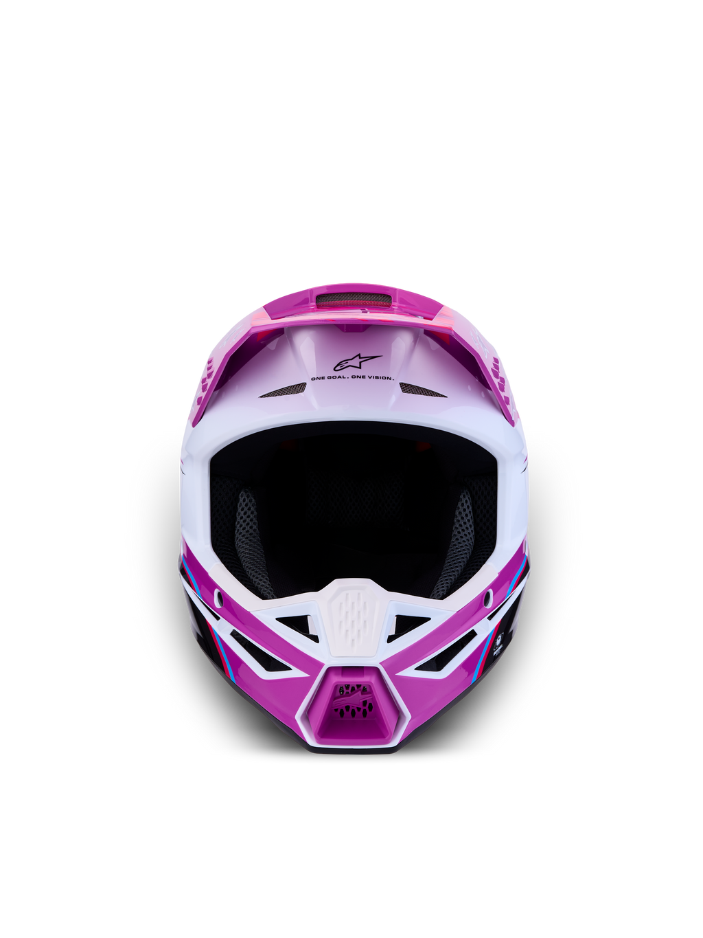 Alpinestars SM3 Falcon Jovem ECE06, capacete de motocross para jovens, roxo e branco, vista frontal com ventilação avançada