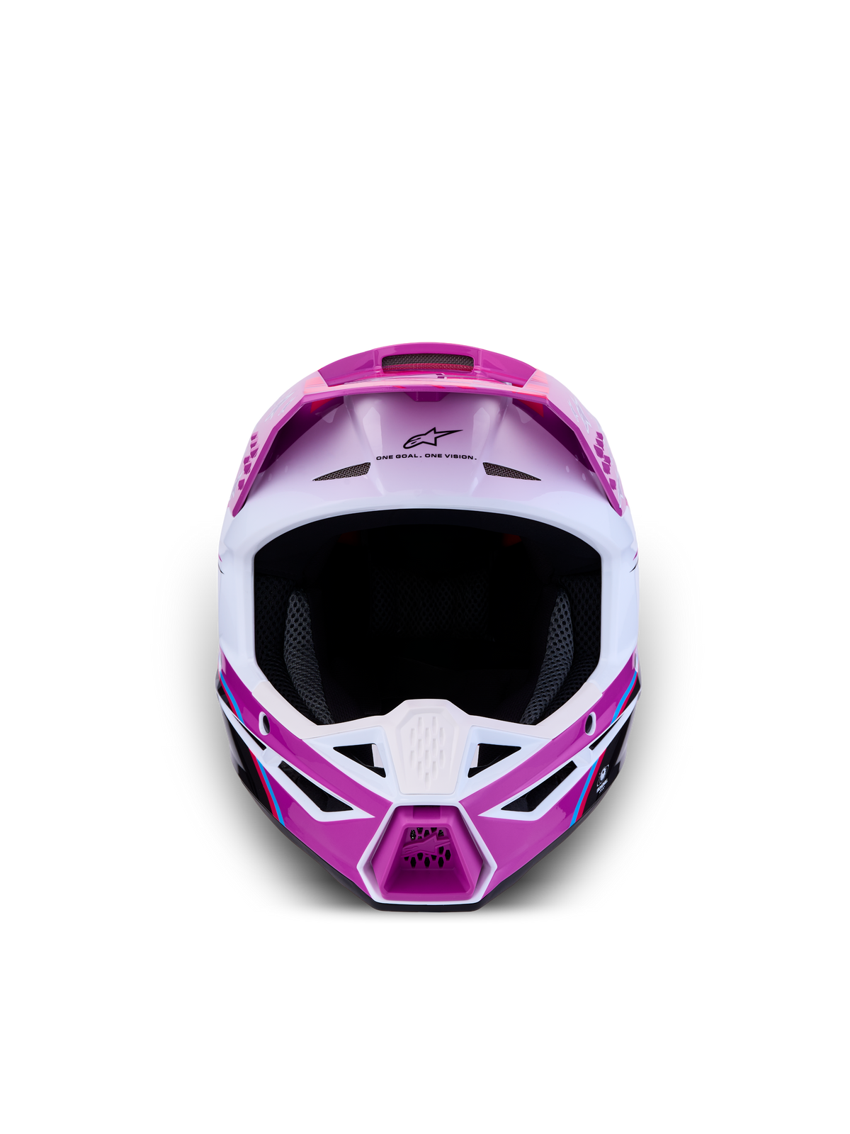 Alpinestars SM3 Falcon Jovem ECE06, capacete de motocross para jovens, roxo e branco, vista frontal com ventilação avançada
