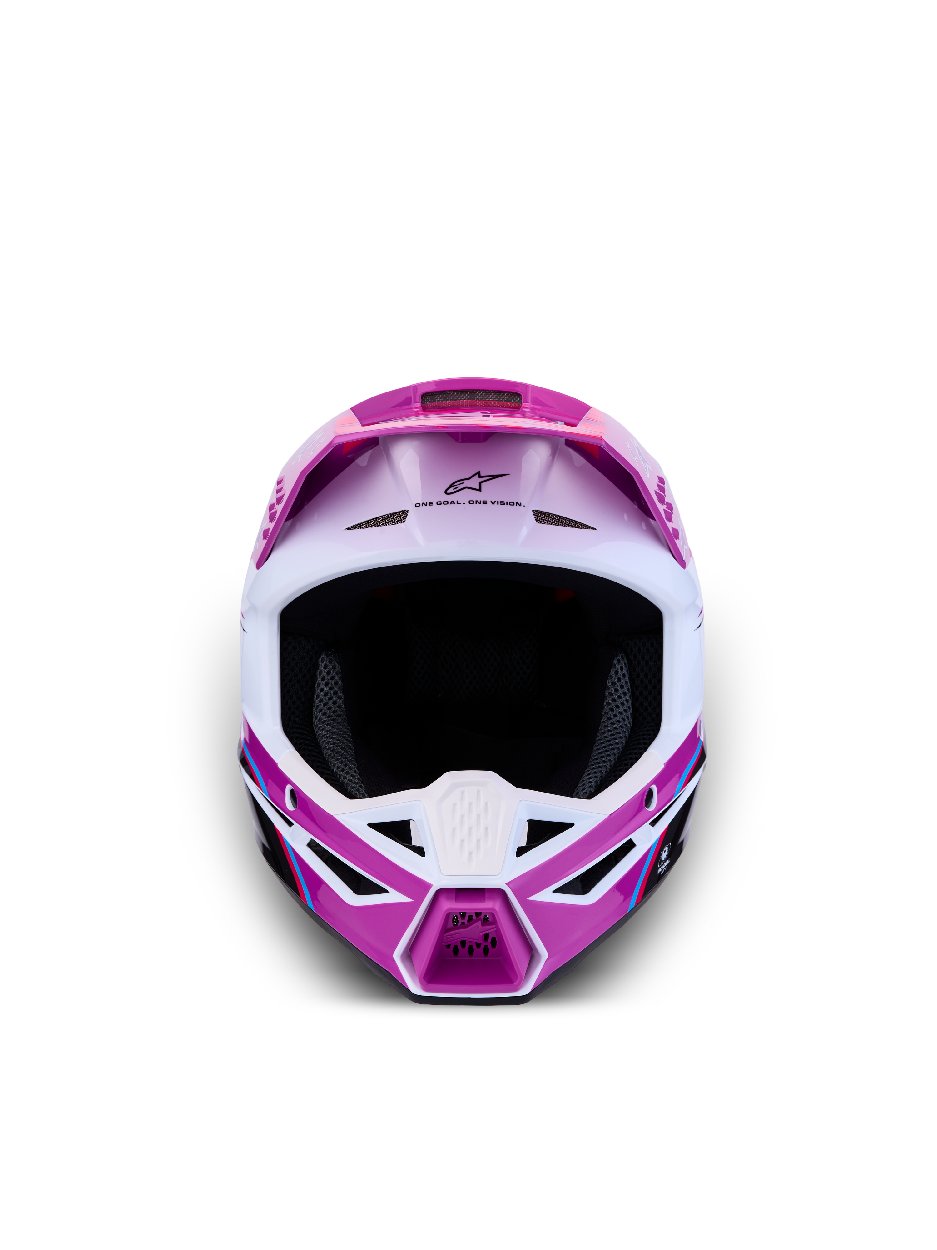 Alpinestars SM3 Falcon Jovem ECE06, capacete de motocross para jovens, roxo e branco, vista frontal com ventilação avançada