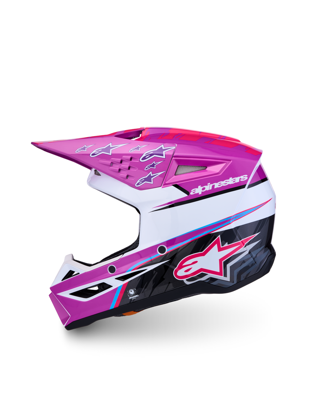 Capacete Alpinestars SM3 Falcon Jovem ECE06, roxo e branco, para motocross, calota brilhante certificada ECE 22.06.
