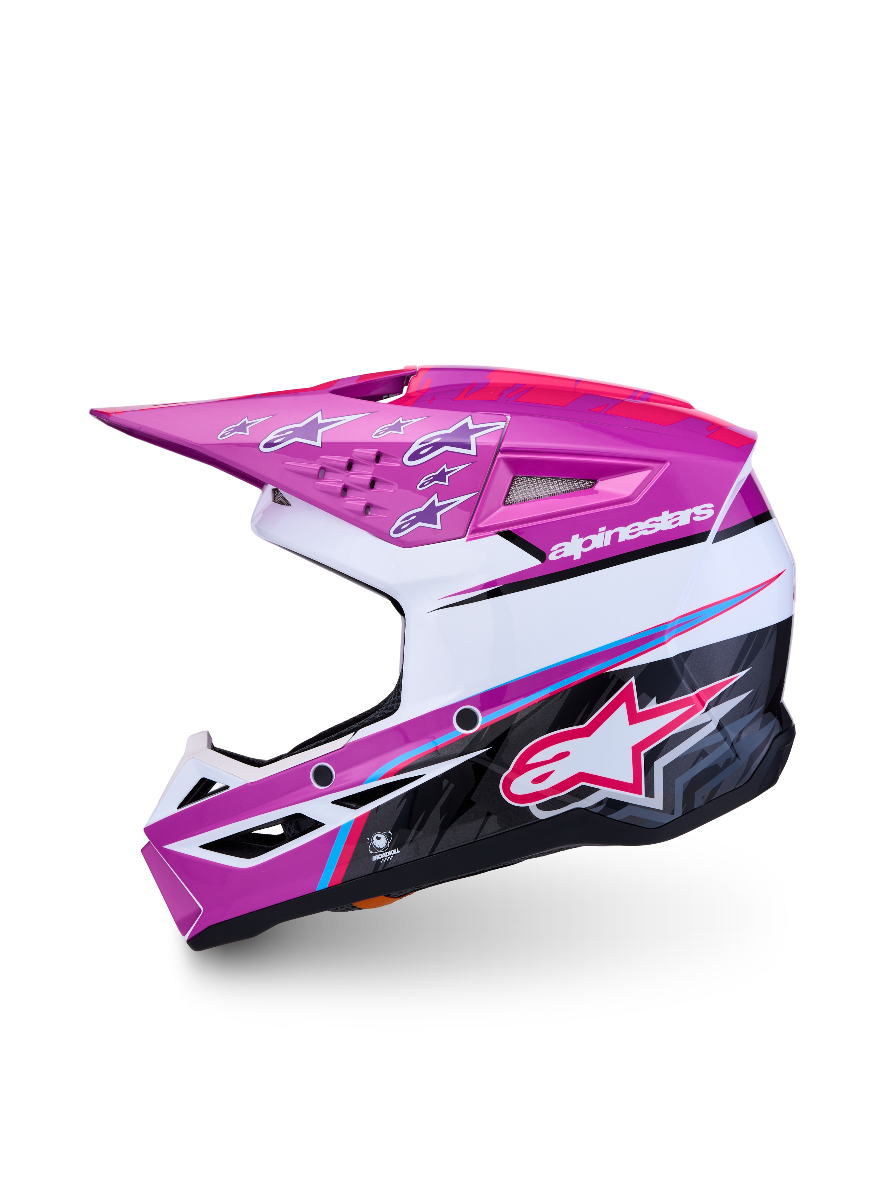 Capacete Alpinestars SM3 Falcon Jovem ECE06, roxo e branco, para motocross, calota brilhante certificada ECE 22.06.
