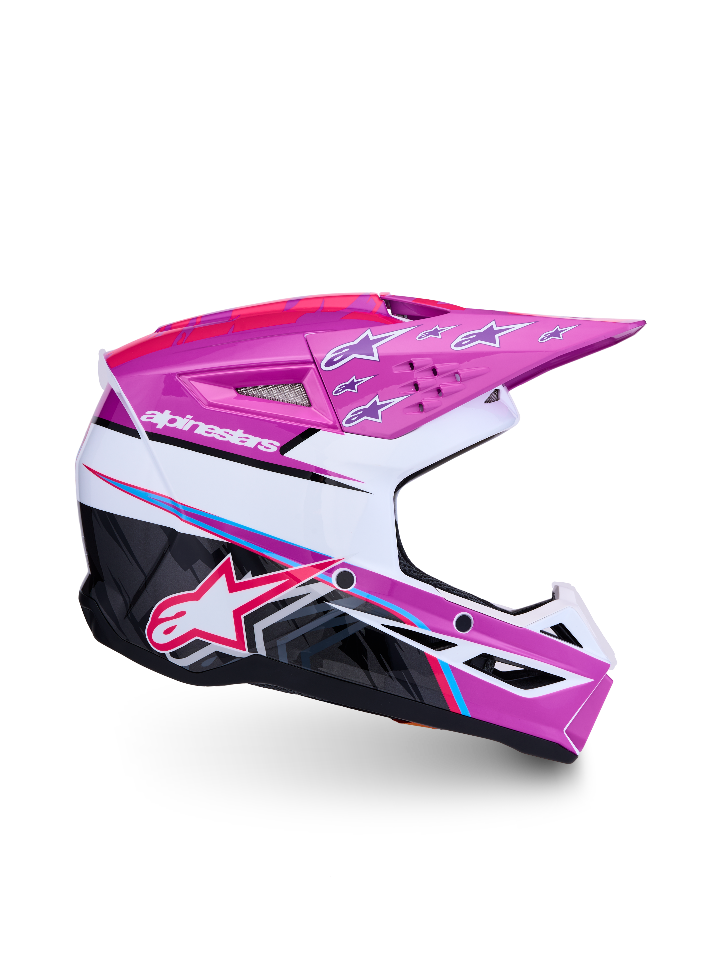 Alpinestars SM3 Falcon, capacete de motocross para jovens, roxo, branco e rosa fluo, com proteção leve certificada ECE 2206