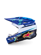 Alpinestars Capacete SM3 Falcon Jovem ECE06, capacete de motocross para jovens, azul e branco com detalhes em cor-de-rosa e amarelo fluorescente, certificado ECE 22.06, calota leve de polímero.