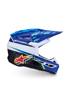 Alpinestars SM3 Falcon Jovem ECE06, capacete de motocross, azul, branco e preto com detalhes rosa e amarelo fluo.
