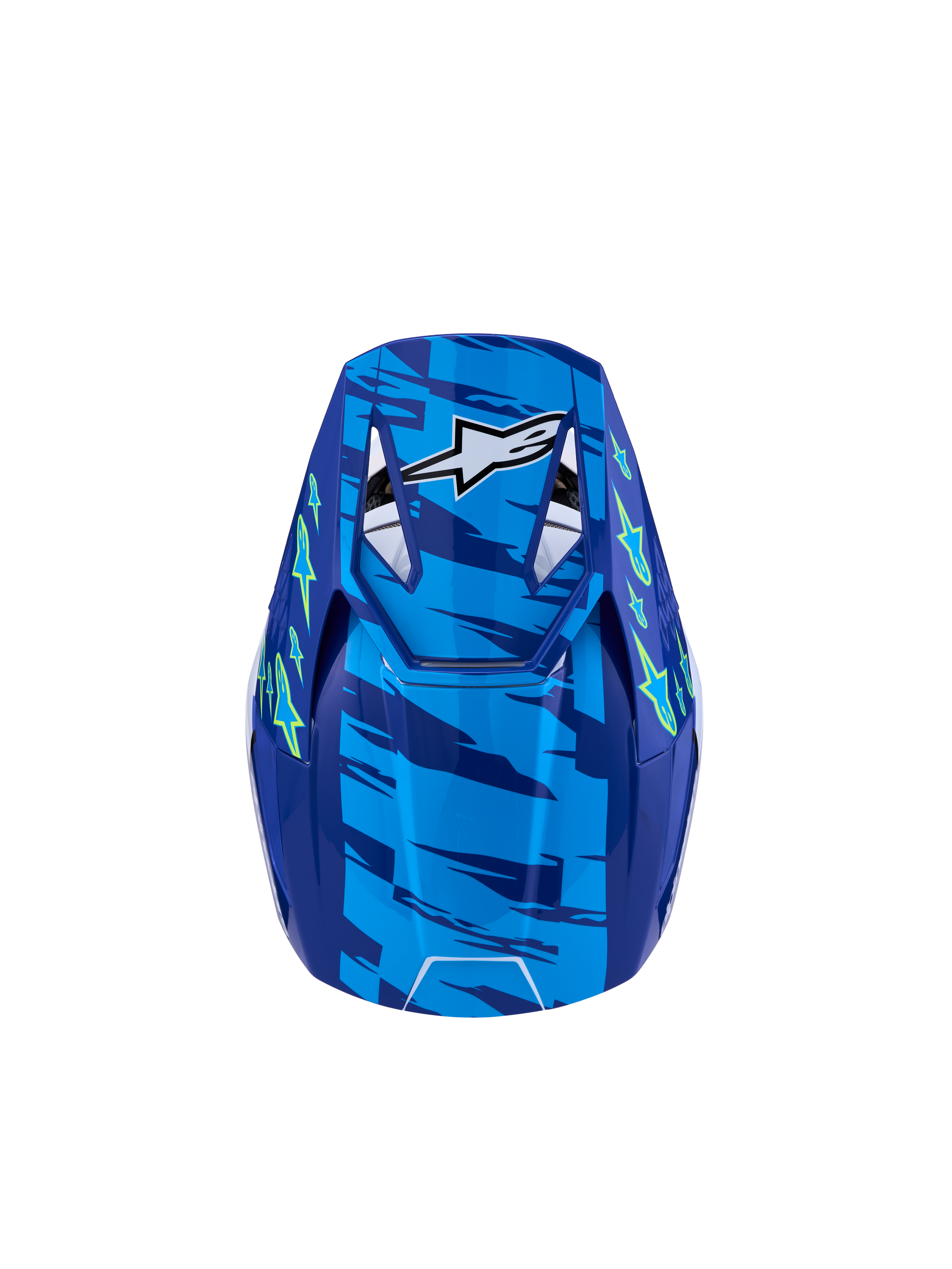 Alpinestars SM3 Falcon Jovem ECE06, capacete de motocross azul e amarelo, vista traseira, para todo-o-terreno.
