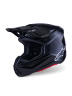 Alpinestars S-M7 Solid Helmet, capacete de motocross, preto brilhante, com logótipo Alpinestars branco na lateral, viseira aerodinâmica e múltiplas entradas de ar para proteção em corridas todo-o-terreno