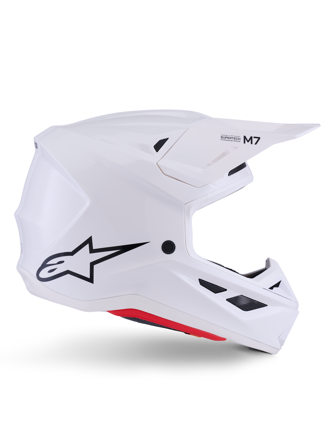 Alpinestars S-M7 Solid Helmet ECE 22.06, Motocross Helmet, White Glossy, aerodynamic angular design with black ventilation grills, featuring black star logo and M7 branding, professional protection for off-road racing