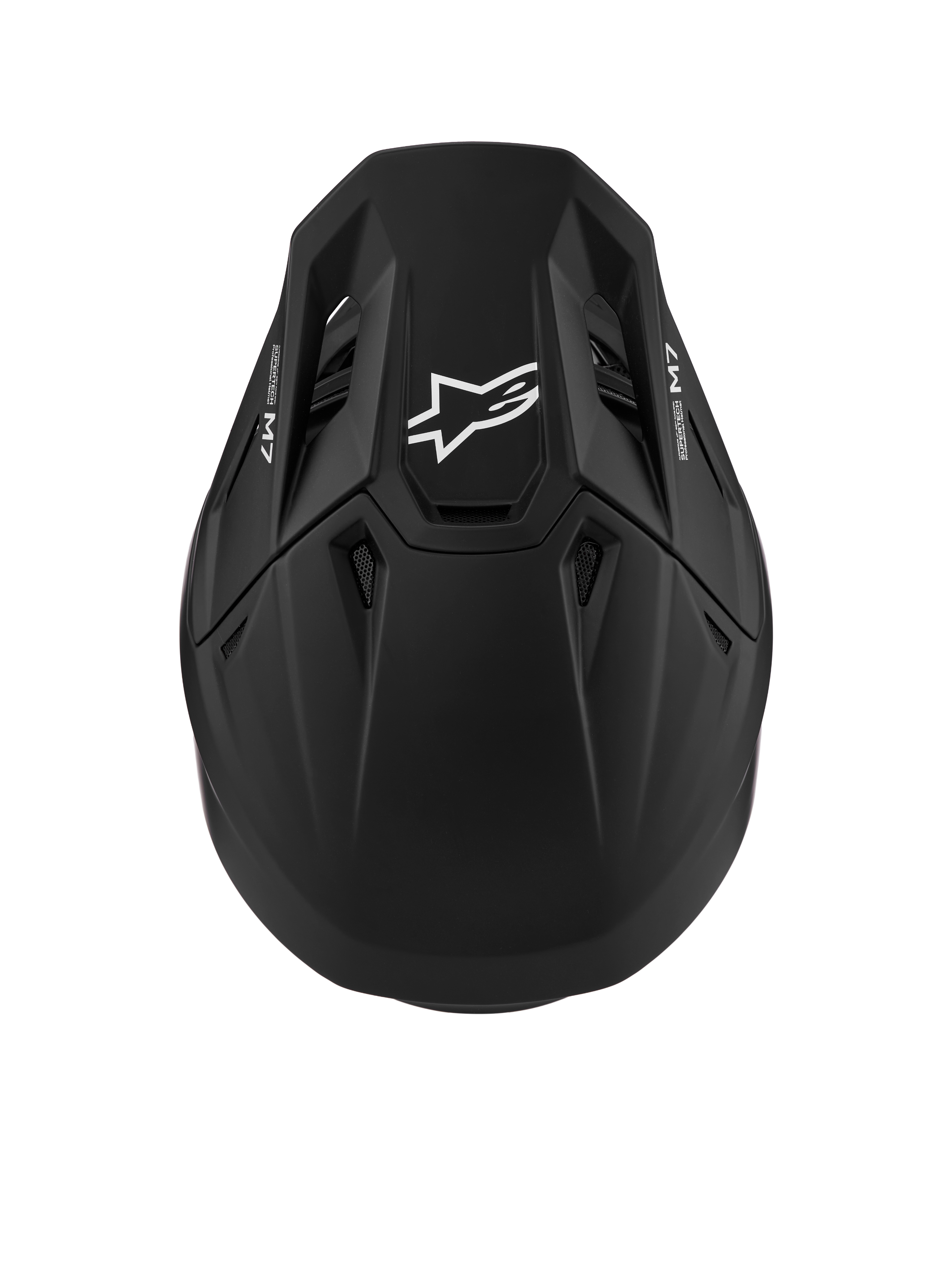 Alpinestars S-M7 Solid Helmet ECE06 in Matte Black, aerodynamic motocross helmet with ECE 22.06 certification and white logo.