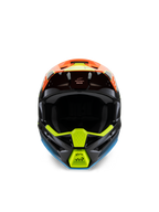 Alpinestars S-M3 Youth Fray Helmet, vista frontal de um capacete de motocross preto com gráficos vibrantes em laranja, amarelo néon e azul, concebido para corridas off-road para jovens