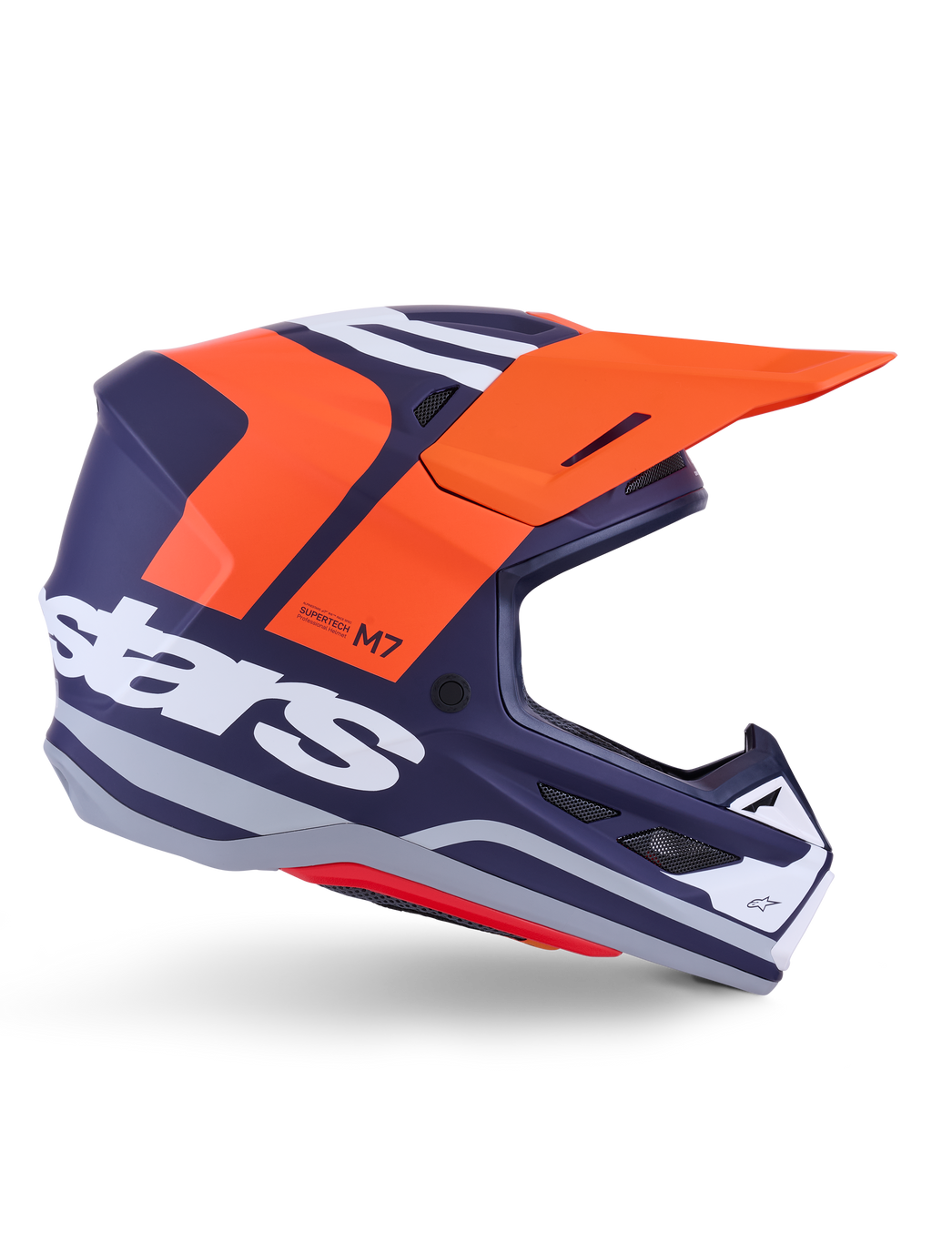 Alpinestars S-M7 Core Helmet ECE 22.06, Motocross Racing Helmet, Matte Dark Blue with Vibrant Orange and White Accents, Orange Visor, Aerodynamic Profile with Mesh Ventilation Ports, ECE 22.06 Certified