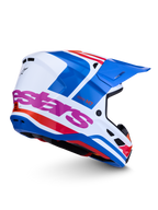 Alpinestars S-M7 Core ECE06, capacete de motocross para todo-o-terreno, branco e azul brilhante com pormenores rosa, certificado ECE 22.06.