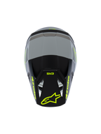 Alpinestars S-M3 Youth Radium Helmet ECE 22.06, capacete de motocross, cinzento mate e preto com detalhes em amarelo fluorescente, vista superior mostrando a marca Alpinestars e SM3, proteção de cabeça especializada para jovens em todo-o-terreno