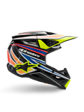 Alpinestars S-M3 Youth Wurx Helmet, capacete de motocross para jovens, preto com riscas gráficas amarelas, azuis, vermelhas e cor de laranja, perfil lateral com viseira aerodinâmica e acabamento brilhante, com logótipo Alpinestars branco e grafismo de estrela amarela