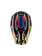Capacete Alpinestars S-M3 Youth Wurx ECE 22.06, capacete de motocross, preto com gráficos vibrantes em vermelho, azul e amarelo, vista superior com o logótipo SM3 e logótipo Alpinestars amarelo na viseira, equipamento de proteção para todo-o-terreno