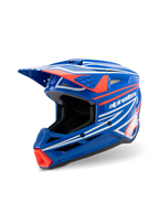 Alpinestars S-M3 Youth Wurx Helmet, capacete de motocross, azul brilhante com grafismos em vermelho e branco, design aerodinâmico vincado com uma viseira proeminente e múltiplas aberturas de ventilação, concebido para off-road e corridas de MX para jovens