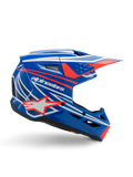 Alpinestars S-M3 Youth Wurx Helmet, capacete de motocross para jovens, azul com grafismos em vermelho e branco, perfil lateral com viseira aerodinâmica, aberturas de ventilação e logótipo de estrela, acabamento brilhante, certificado ECE 22.06
